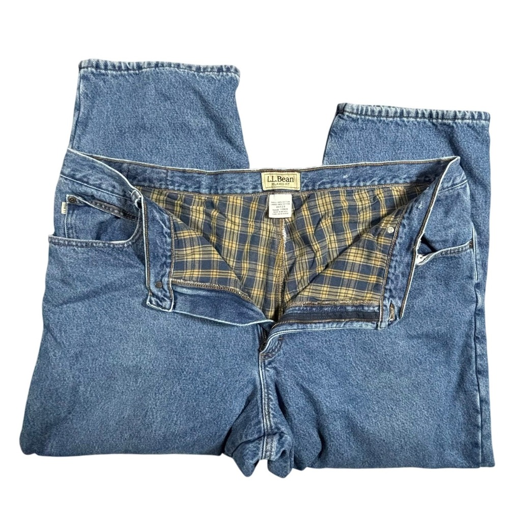 LL Bean Relaxed Fit Flannel Lined Jeans Mens 44x29 Blue Cotton Denim Work Pants